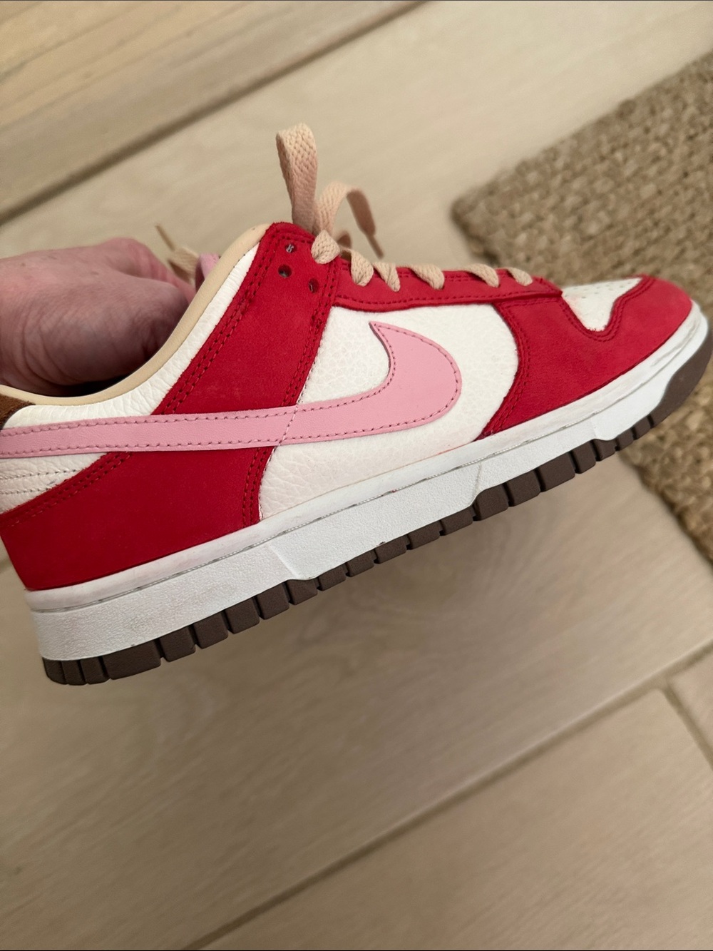 Nike Low-Top Sneakers in Red, White & Pink with Tan Laces - Picture 5 of 5